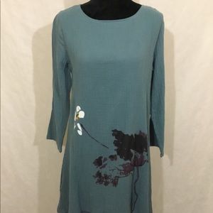 Teal Layered Crinkle Cloth w/Hand Painting NWOT XL